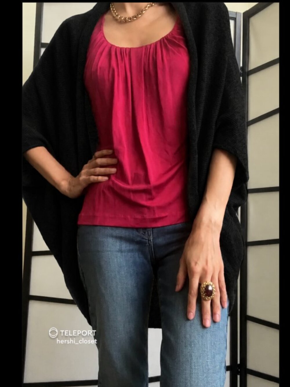 ZARA Dolman Shrug Wrap Sweater Small Medium Oversize Black Tight Knit